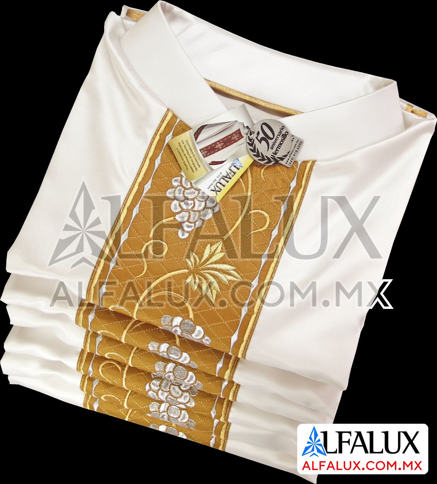 03 UVAS Alfalux Casulla Blanco Central Dorado Evento 50Aniv Hermosillo